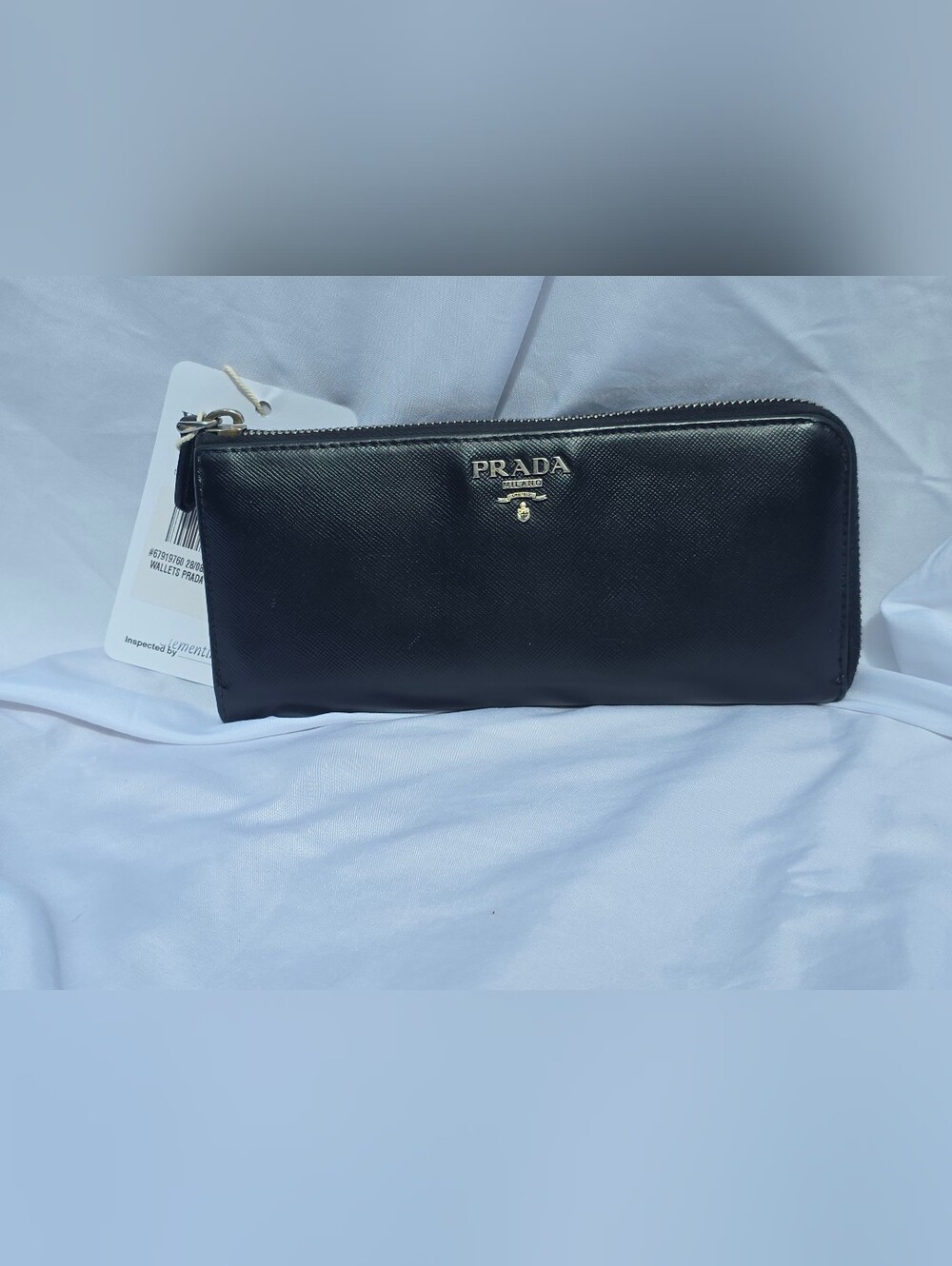 Prada Black Saffiano Leather Zip Around Wallet
